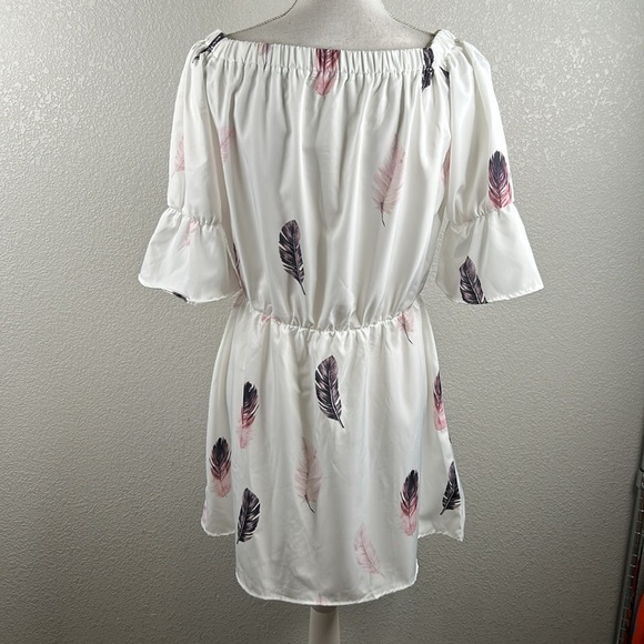 Boho Festival Coachella Off The Shoulder Feather Print Summer Dress Size Large - Picture 4 of 5